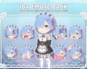 Rem Emotes, Re Zero Anime Chibi Stickers Emoji for Discord/Twitch/YouTube (Digital Download)