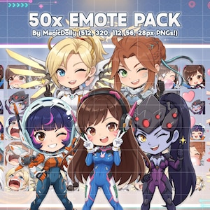 Pacchetto di 50 adesivi emote chibi di Overwatch, Discord Twitch YouTube (download digitale)
