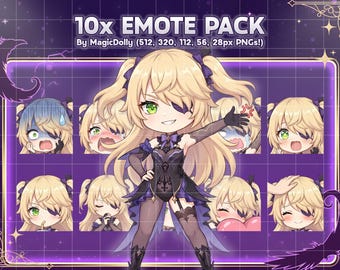 Emotes de Fischl, stickers de Genshin Impact (anime chibi) para Discord, Twitch y YouTube (descarga digital)