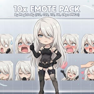 Emotki A2, naklejki Chibi z anime NieR Automata na Discord/Twitch/YouTube (pobieranie cyfrowe)