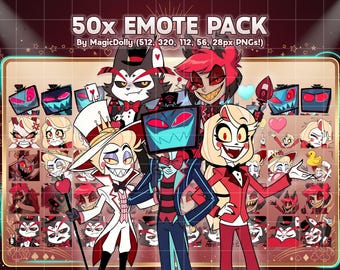 Hazbin Hotel Emotes Stickers Bundle, Anime Chibi Emoji (Digital Download)
