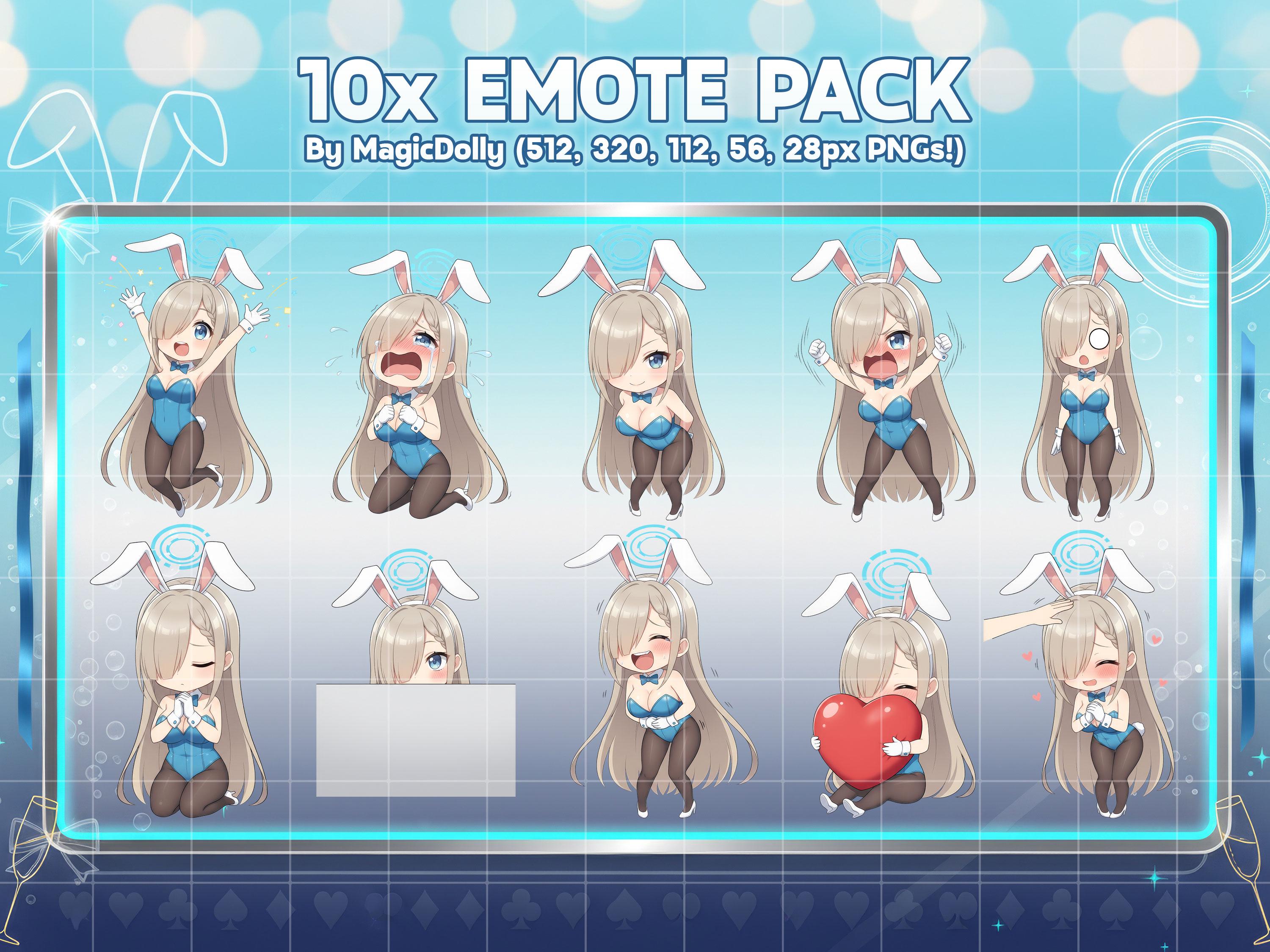 Asuna Ichinose Bunny Girl Emotes, Blue Archive Chibi Stickers (digital ...