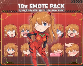 Asuka Langley Emotes, Evangelion Anime Chibi Stickers Emoji for Discord/Twitch/YouTube (Digital Download)