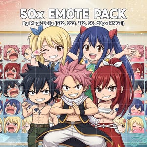 Pacchetto di adesivi e emoticon di Fairy Tail, emoji chibi in stile anime per Twitch/Discord (download digitale)