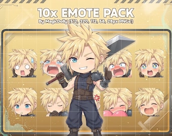 Cloud Strife Chibi Emotes, Final Fantasy Stickers (Digital Download)