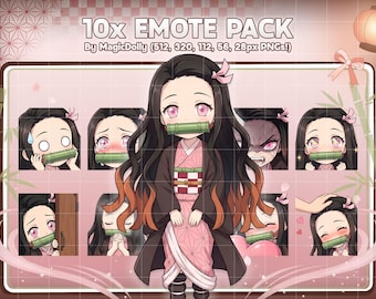 Emotes chibi de Nezuko Kamado, pegatinas de anime de Demon Slayer (descarga digital)