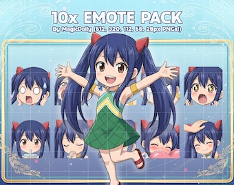 Wendy Marvell Emotes, Fairy Tail Chibi Emoji Stickers (Digital Download)