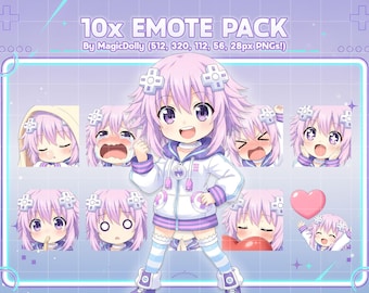 Emotes de Neptuno, pegatinas chibi del anime Hyperdimension Neptunia para Discord, Twitch y YouTube (descarga digital)