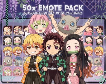 Demon Slayer Emotes Stickers Bundle, Chibi Anime Emoji (Digital Download