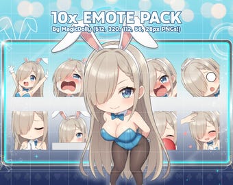 Emoticones de conejita de Asuna Ichinose, pegatinas chibi del Archivo Azul (descarga digital)