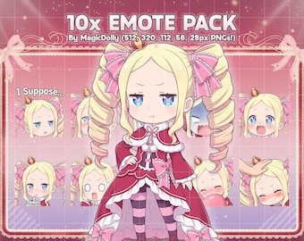 Emotes de Beatrice, stickers de anime chibi de Re Zero, emojis para Discord/Twitch/YouTube (descarga digital)
