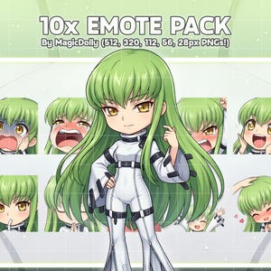 C.C. Emotes, Code Geass Anime Chibi Stickers Emoji for Discord/Twitch/YouTube (Digital Download)