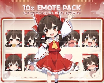 Reimu Hakurei Emotes, Touhou Project Chibi Stickers for Discord/Twitch (Digital Download)