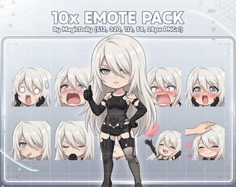 A2 Emotes, NieR Automata Anime Chibi Stickers Emoji for Discord/Twitch/YouTube (Digital Download)