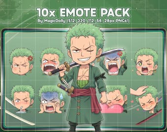 Emote di Roronoa Zoro, adesivi One Piece Chibi per Twitch/Discord (download digitale)