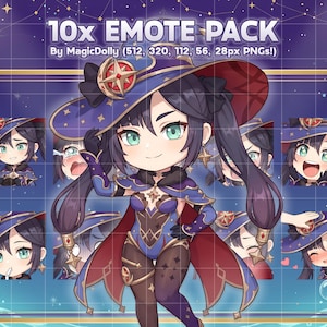 Mona Emotes、Genshin Impact アニメ チビ ステッカー 絵文字 Discord/Twitch/YouTube 用 (デジタルダウンロード)