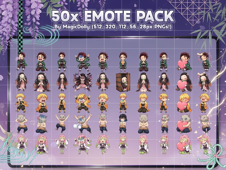 Demon Emote Set Demon Slayer Emotes Stickers Bundle, Chibi Anime Emoji (digital ...
