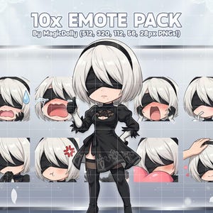 2B Emotes, NieR Automata Anime Chibi Stickers Emoji for Discord/Twitch/YouTube (Digital Download)