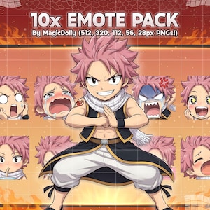 Natsu Dragneel Emotes, Fairy Tail Chibi Stickers (Digital Download)