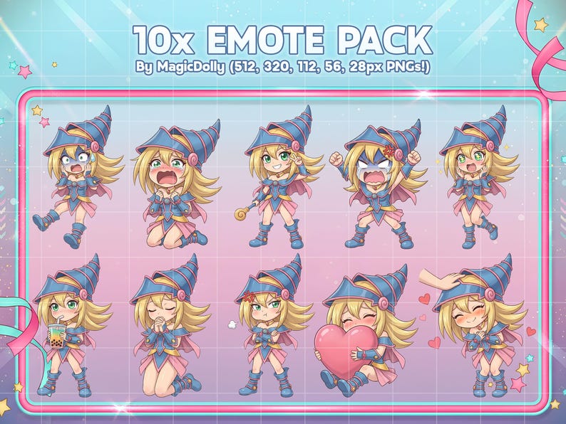 Magician Girl Emotes, Yu-gi-oh! Anime Chibi Stickers Emoji for Discord ...