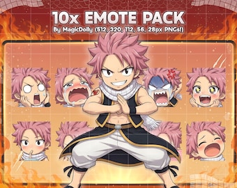 Natsu Dragneel Emotes, Fairy Tail Chibi Stickers (Digital Download)