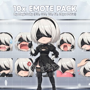 2B Emotes, NieR Automata Anime Chibi Stickers Emoji for Discord/Twitch/YouTube (Digital Download)