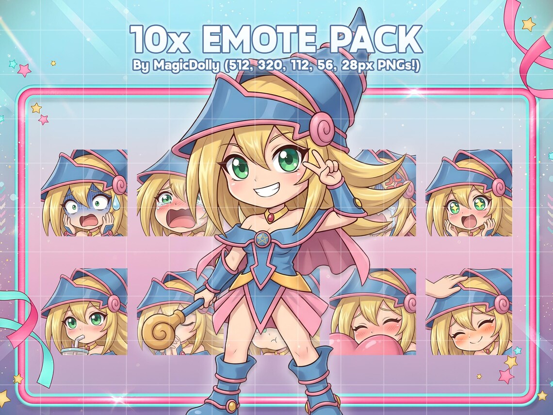 Magician Girl Emotes, Yu-gi-oh! Anime Chibi Stickers Emoji for Discord ...