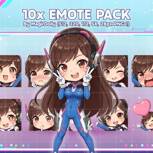 Emote di D.Va, adesivi chibi anime di Overwatch per Discord/Twitch/YouTube (download digitale)