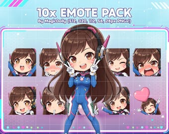Emotes de D.Va, stickers de anime Chibi de Overwatch para Discord, Twitch y YouTube (descarga digital)