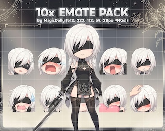 10H Emotes, NieR Reincarnation Anime Chibi Stickers Emoji for Discord/Twitch/YouTube (Digital Download)