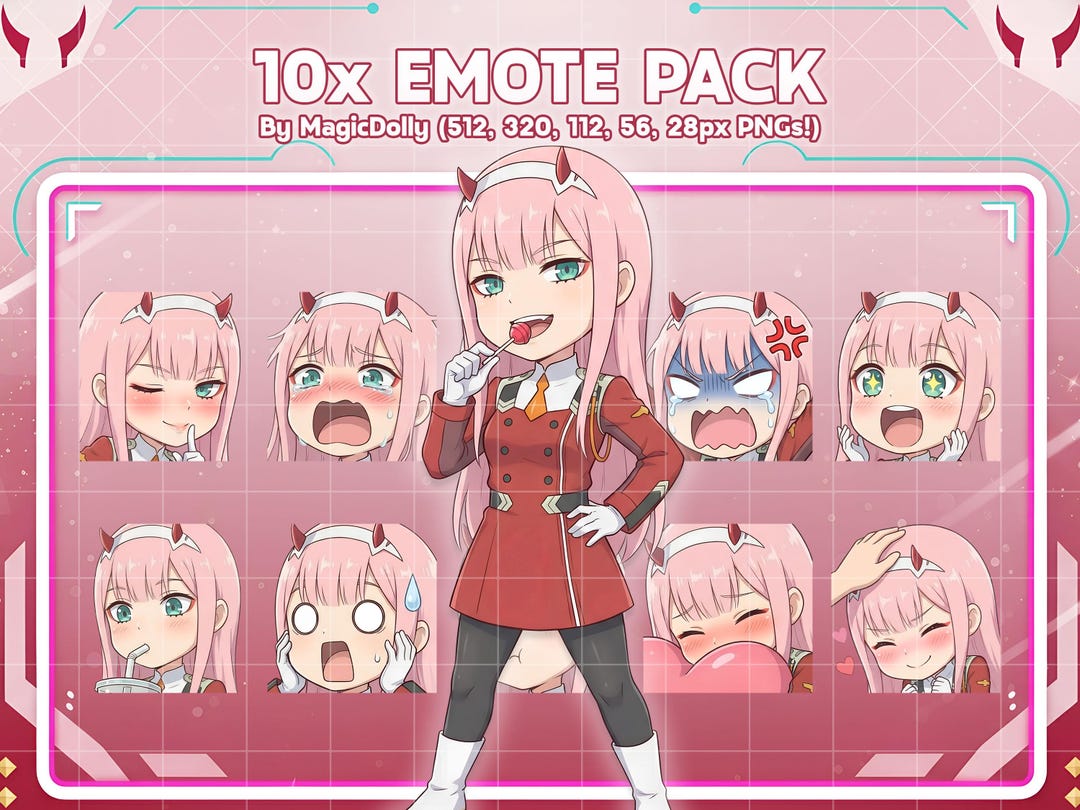 Zero Two Chibi Emotes Pack, Darling in the Franxx Anime Stickers ...