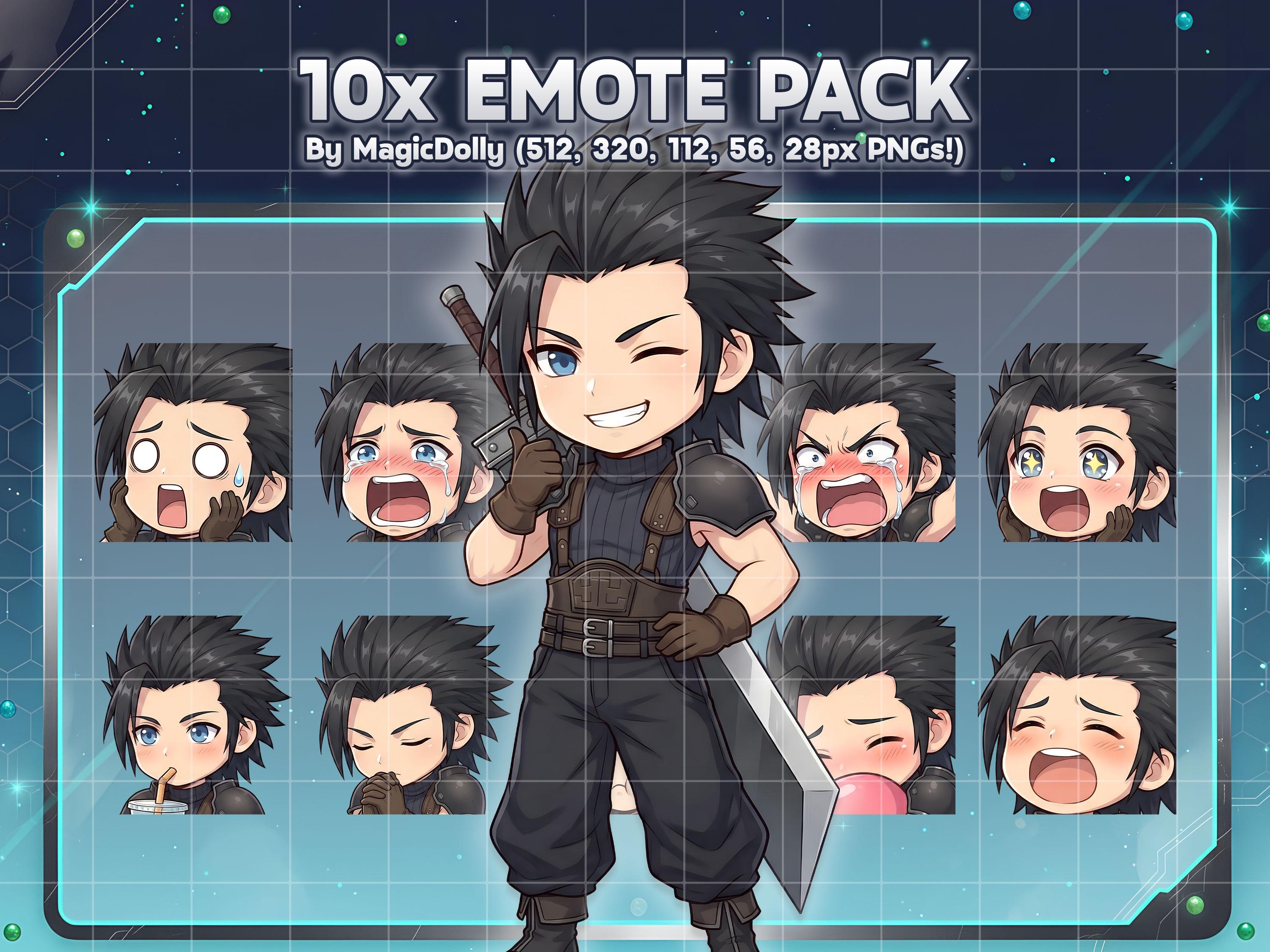 Zack Fair Emotes, Final Fantasy VII Chibi Stickers for Twitch