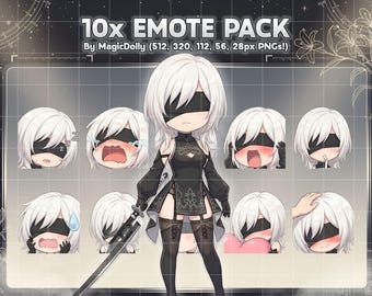 10H Emotes, NieR Reincarnation Anime Chibi Stickers Emoji for Discord/Twitch/YouTube (Digital Download)