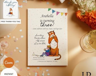 The Tiger Who Came to Tea Birthday Invitation – Editable Canva Template, Digital Download