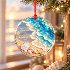 Personalized Beach Couple Ornament, Custom Names Ocean Christmas Ornament, Seashell Lover Gift, Coastal Wedding Keepsake, Couple Gift 2026
