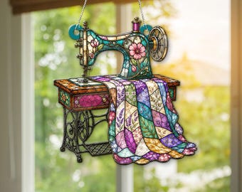 Sewing Machine Suncatcher, Seamstress Gift, Sewing Room Decor, Quilter Gift, Sewing Lover Gift, Craft Room Decor