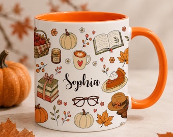 Personalized Fall Mug, Cozy Autumn Coffee Cup, Pumpkin Mug, Fall Lover Gift, Custom Name Mug, Book Lover Gift, Autumn Coffee Mug