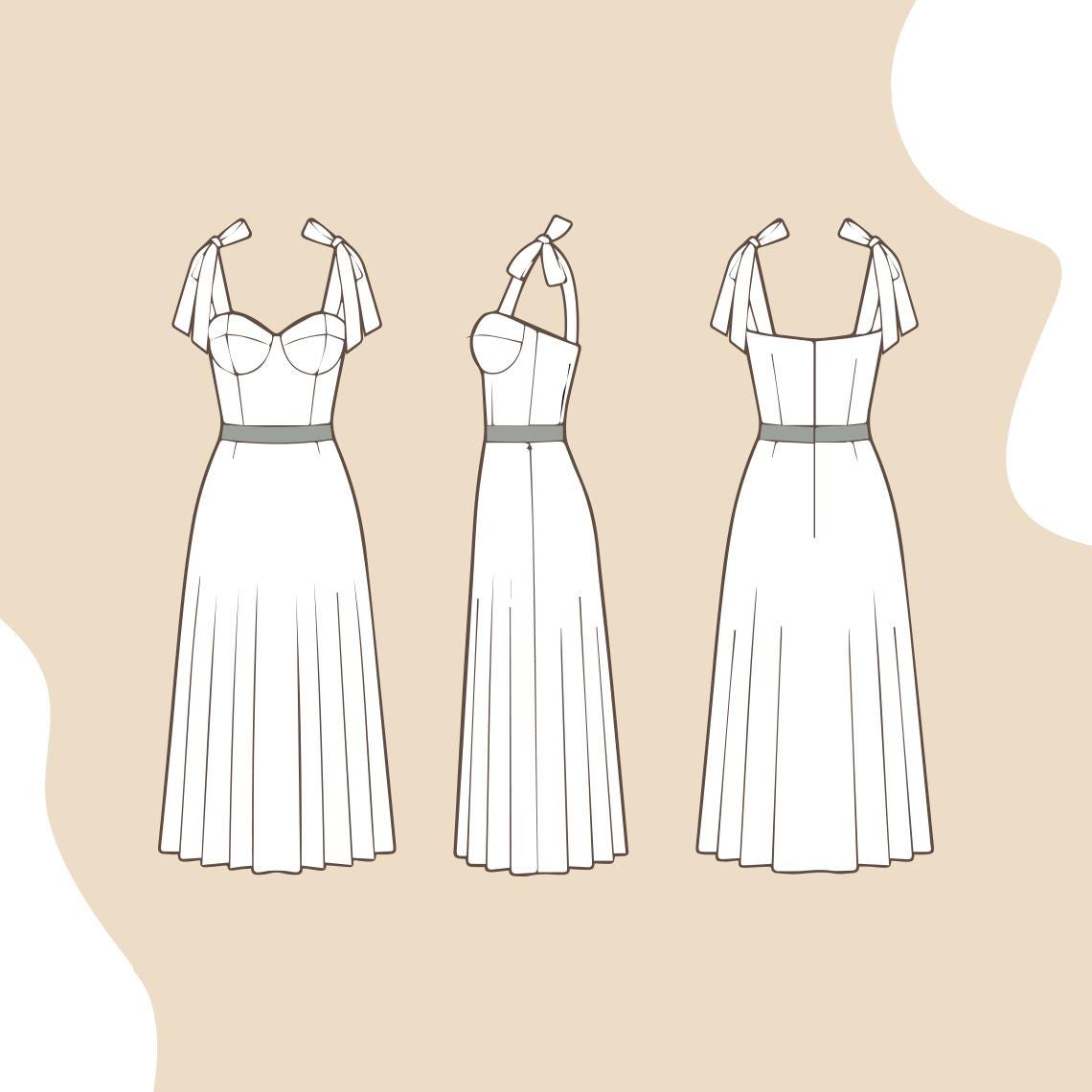 Fit & Flare Midi Dress Sewing Pattern: Bustier Bodice, Pockets (PDF Digital  Download) - Etsy