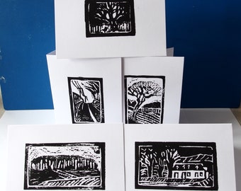 5 individual handprinted cards of original work