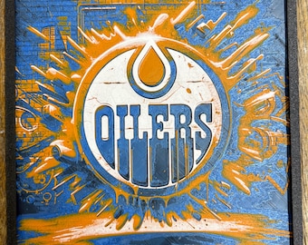 Edmonton Oilers Hueforge 3D Printed Wall Art | Hockey Fan Decor | NHL Oilers Desk Display | Layered 3D Print Sports Art
