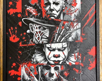 Horror Gang Hueforge 3D Printed Wall Art | Jason Freddy Michael Myers Pennywise | Horror Fan Decor
