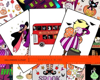 HALLOWEEN CLIPART - 12 Hi-Res Hand Drawn Clip Art / Image Pack