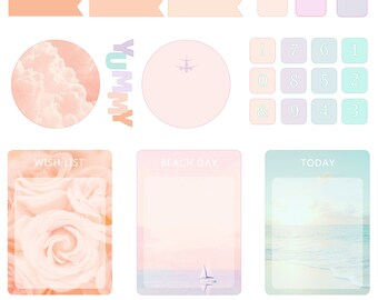 SORBET SUNSET Planning Stickers for journaling diaries and calendersad digital scrapbooking  -  Printable  -  27 Asorted Stickers