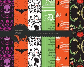 HAUNTED hOUSE Vintage Gothic Halloween Backgrounds, Victorian Style Digital Papers