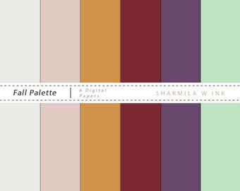 Pink Red Purple Mint Grey "Fall Palette" Solid Color High Res Digital Printable Sheets for Paper Crafts, DIY Crafts, Decoupage, Journaling