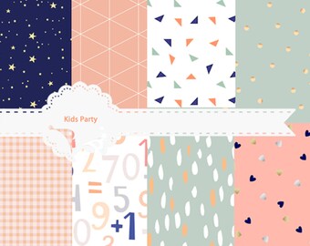 Modern Kids Party Patern background digital paper 8 pack