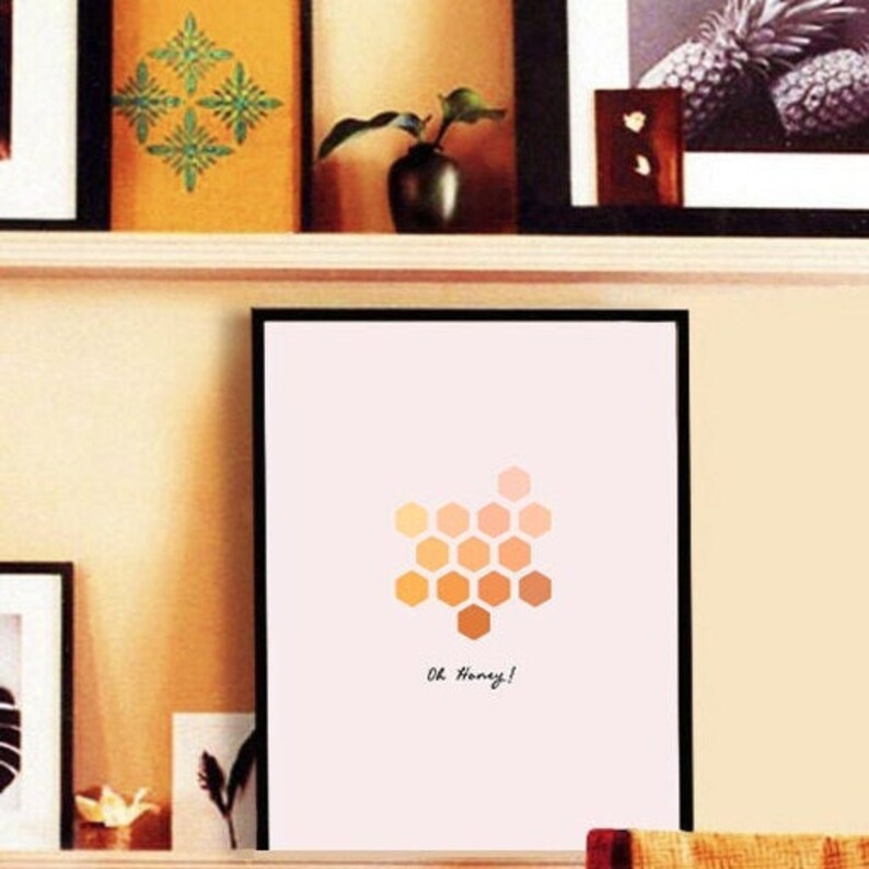 Bee Decor Bee Art Honeycomb Wall Art Kitchen Decor Ombre | Etsy