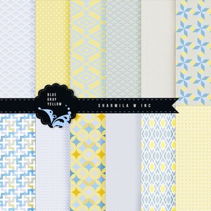 Blue gray yellow modern digital paper pack
