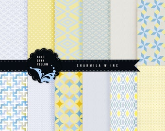 Blue gray yellow modern digital paper pack