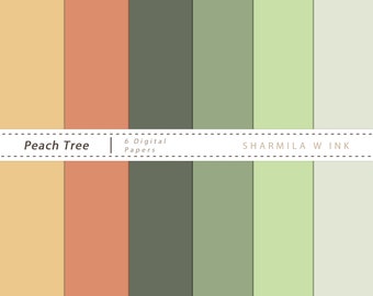 Peach Orange Green Mint Grey "Peach Tree" Solid Color High Res Digital Printable Sheets for Paper Crafts, DIY Crafts, Decoupage
